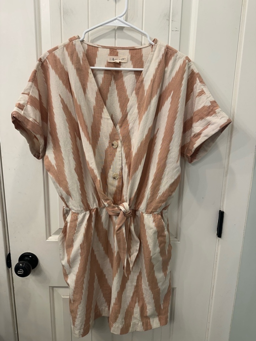 Lou & Grey for LOFT Ikat Chevron Tie Waist Romper Medium